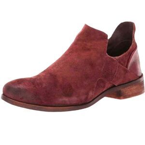 Diba True Ankle Boots Boho Suede Leather Flat Bootie Western Red Burgundy‎ 10